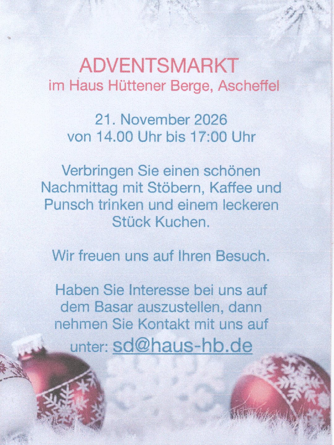 Adventsmarkt im Haus Hüttener Berge - Hier klicken zum Vergrößern Adventsmarkt im Haus Hüttener Berge