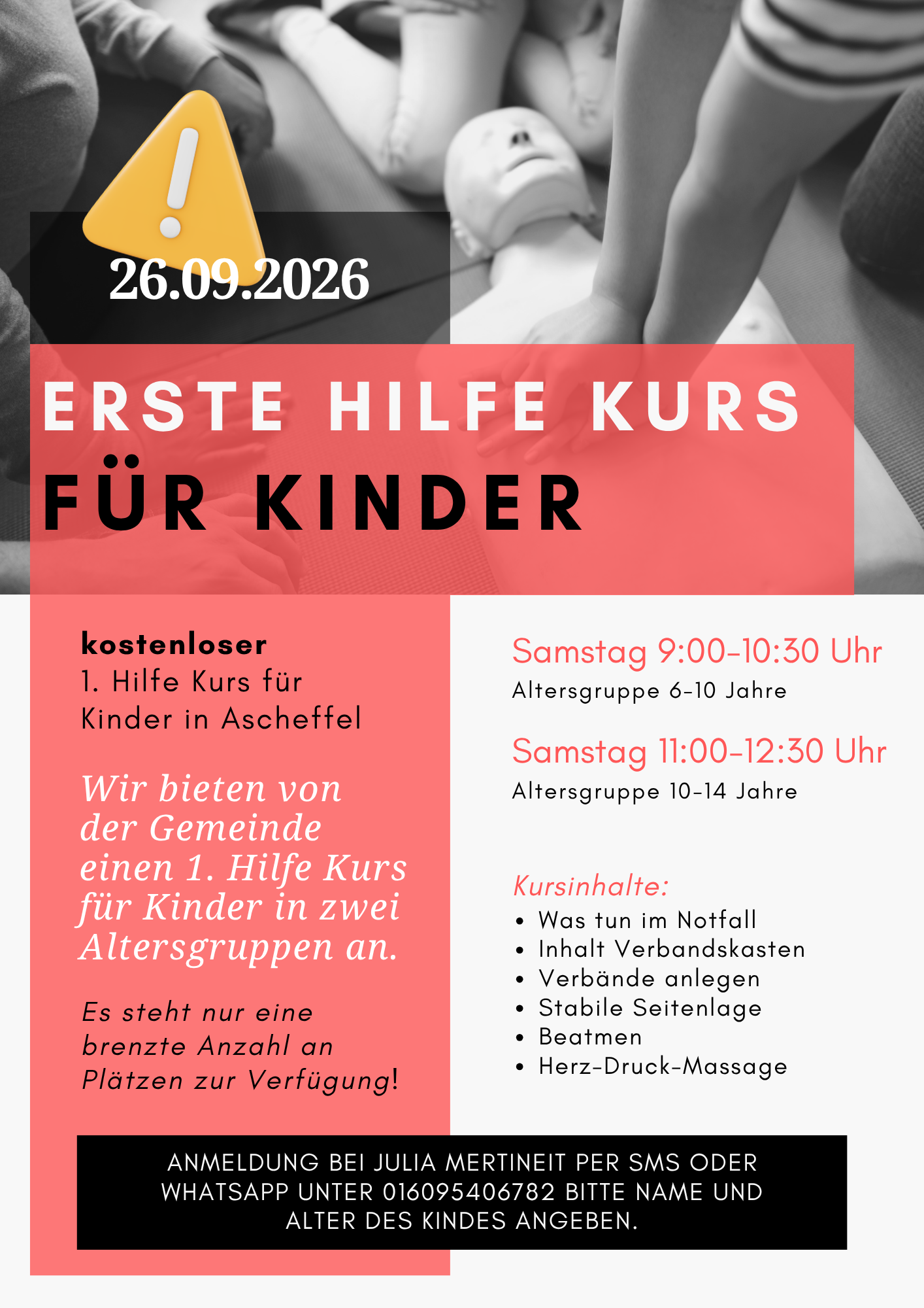 Erste-Hilfe-Kurs für Kinder - Hier klicken zum Vergrößern Erste-Hilfe-Kurs für Kinder